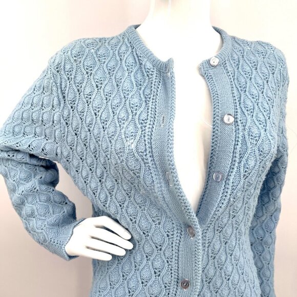 Vintage 70s Buck & Buck Candle Flame Lace Knit Cardigan Grandma L-XL - Picture 8 of 9